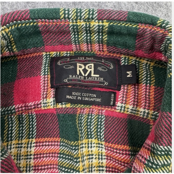 RRL Double RL Shirt Mens Medium Red Plaid Fannel Thick Workshirt Ralph Lauren - Picture 3 of 13